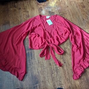 Boho butterfly sleeve top cherry red